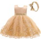 Baby Princess Girls Embroidery Dresses Toddler Lace Ruffles New Year Easter Tutu Dress With Headwear (Golden,80)