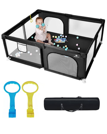 [Upgraded] dearlomum Baby Playpen, 71x59 Extra Large Playard with Thickened Steel Pipes, Baby Activity Center with Gate & Toys, 