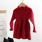 Simplee Kids Little Girls' Long Sleeve Girl Dresses And Rompers Ribbed Knit Sweater Dress Red For 6 Months