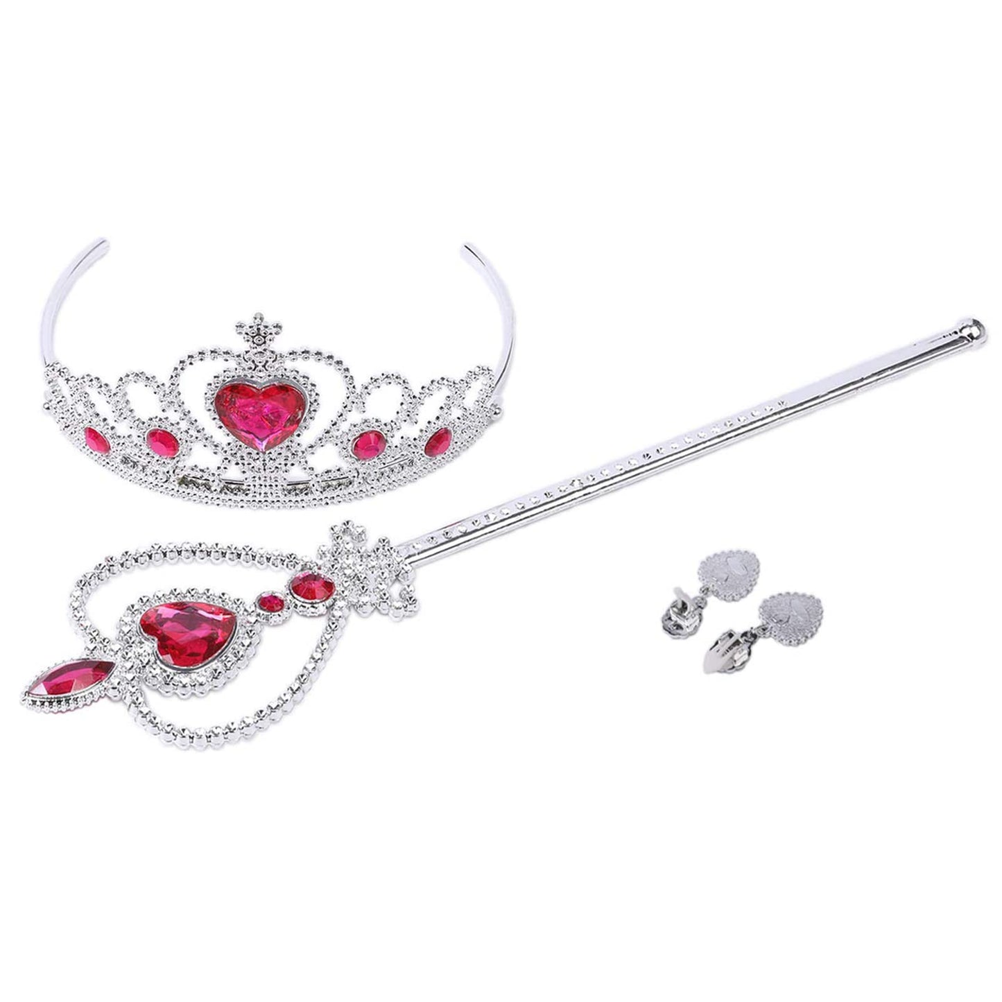 Orgrimmar Princess Dress Up Accessories For Belle Gloves Princess Tiara Crown Wand Necklaces For Kids (Rose Red)