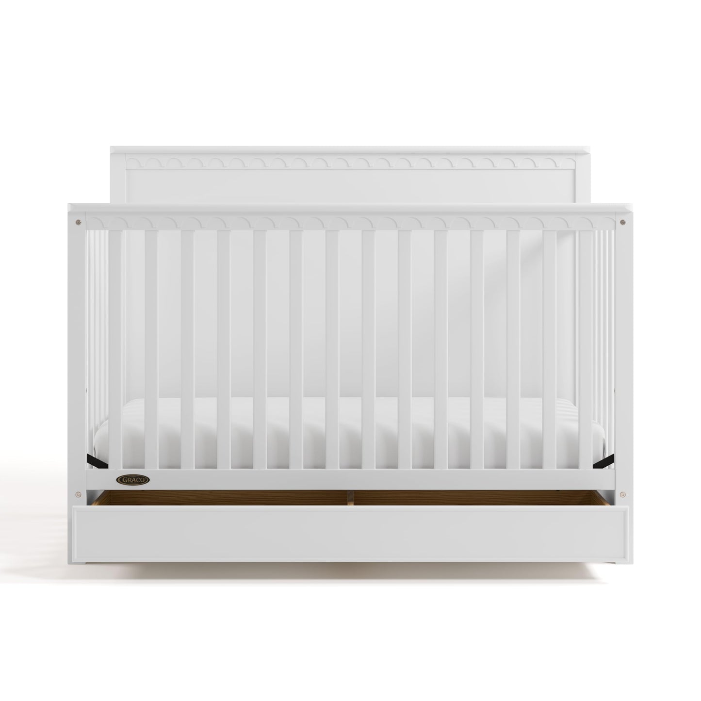 Graco Sasha 5-In-1 Convertible Crib With Storage Drawer (White) - Greenguard Gold Certified Baby Crib Crafted From Wood, Convert