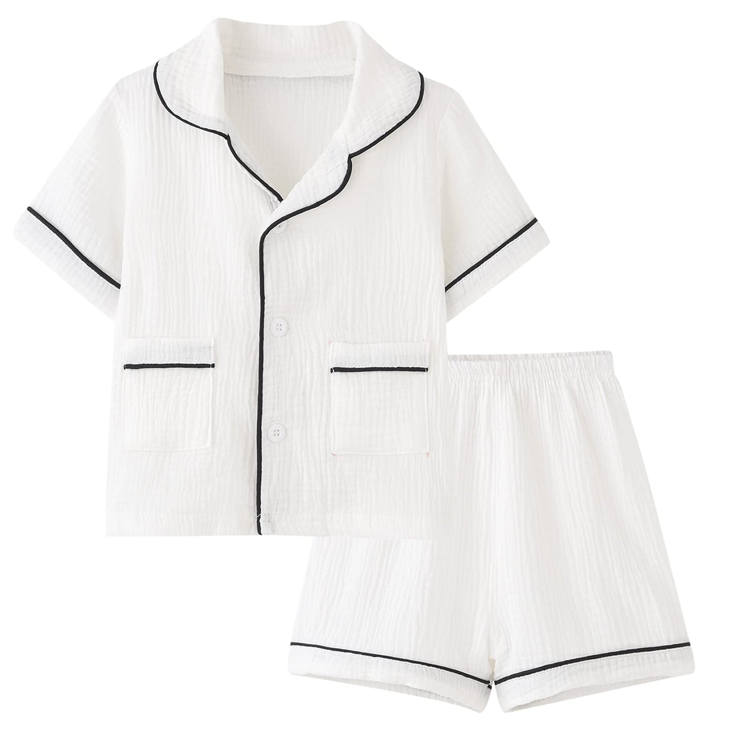Biniduckling Summer Pjs For Toddler Girls Boys Button Up Pajamas 2T White