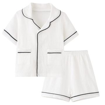 Biniduckling Summer Pjs For Toddler Girls Boys Button Up Pajamas 2T White