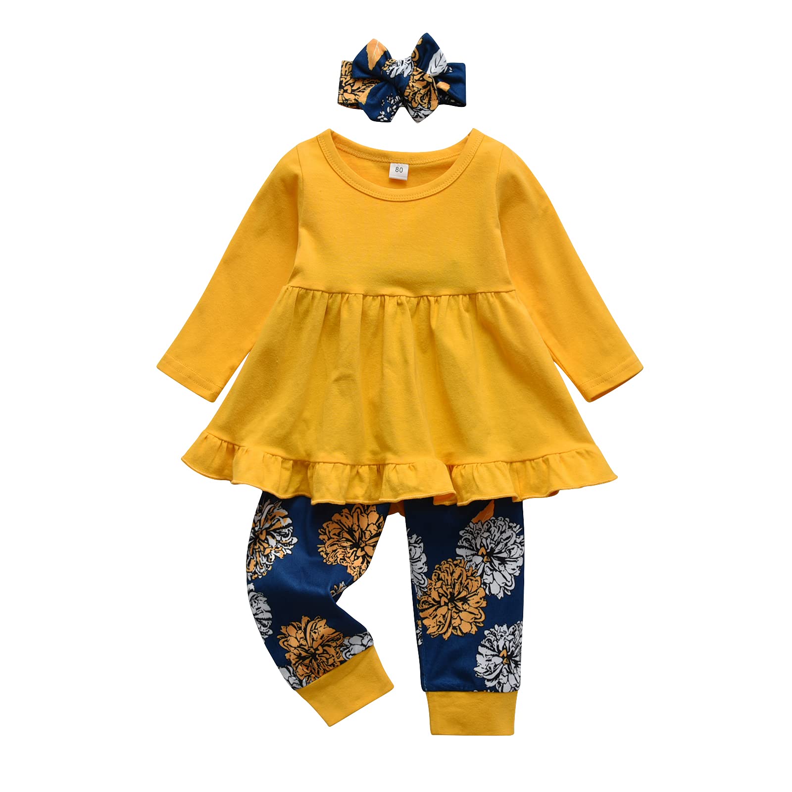 Kulcerry Toddler Baby Girl Clothes Solid Color Long Sleeve Ruffle Tops Floral Pa WBBAPB09FSVNKN9