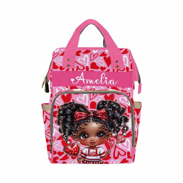 Customized School Bag With Name, Large Capacity Waterproof Diaper Bag, Beautiful Girl Print Monogram Nappy Backpack With Thermal