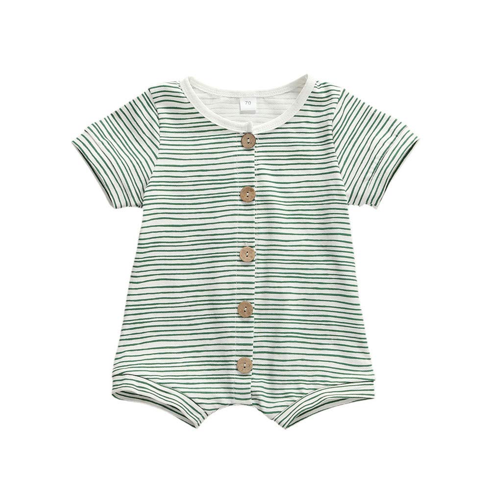 Iddolaka Newborn Summer Baby Boy Girl Romper Bodysuit Jumpsuit Playsuit One Piece Outfit Clothes (Short Sleeve Green White, 12-1