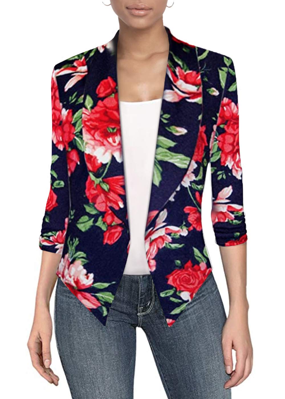 Womens Casual Work Office Open Front Blazer Jacket With Removable Shoulder Pads WBCBBB07JMHXW91