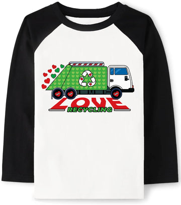 Tkria Kid Boy'S Valentine Day Clothes Big Boy Holiday Shirt Tractor Truck Loads Of Love Vday Raglan Long Sleeve Tee Tops 7T