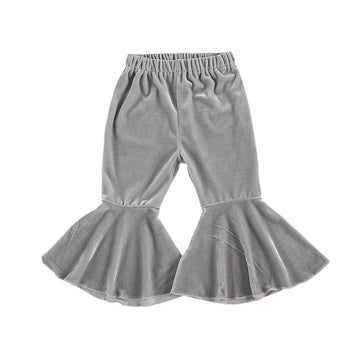 Toddler Bell Bottoms Baby Girls Ruffle Leggings Bell-Bottomed Flare Pants Trousers (D-Grey, 1-2T)