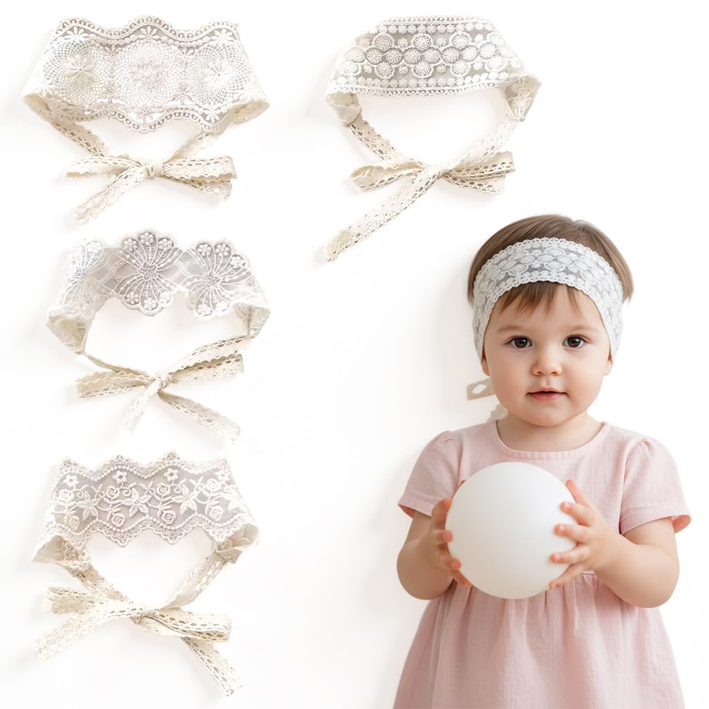 Zibuyu 4Pcs Lace Headbands For Kids Girl, Lightweight Soft Infant Hair Bands With Floral Embroidered For Toddlers And Newborns, 