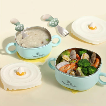 Suction Bowls For Baby, 316 Stainless Steel Marine Grade Toddler Suction Bowls - Non-Slip Silicone Mat, Stainless Steel Fork & S