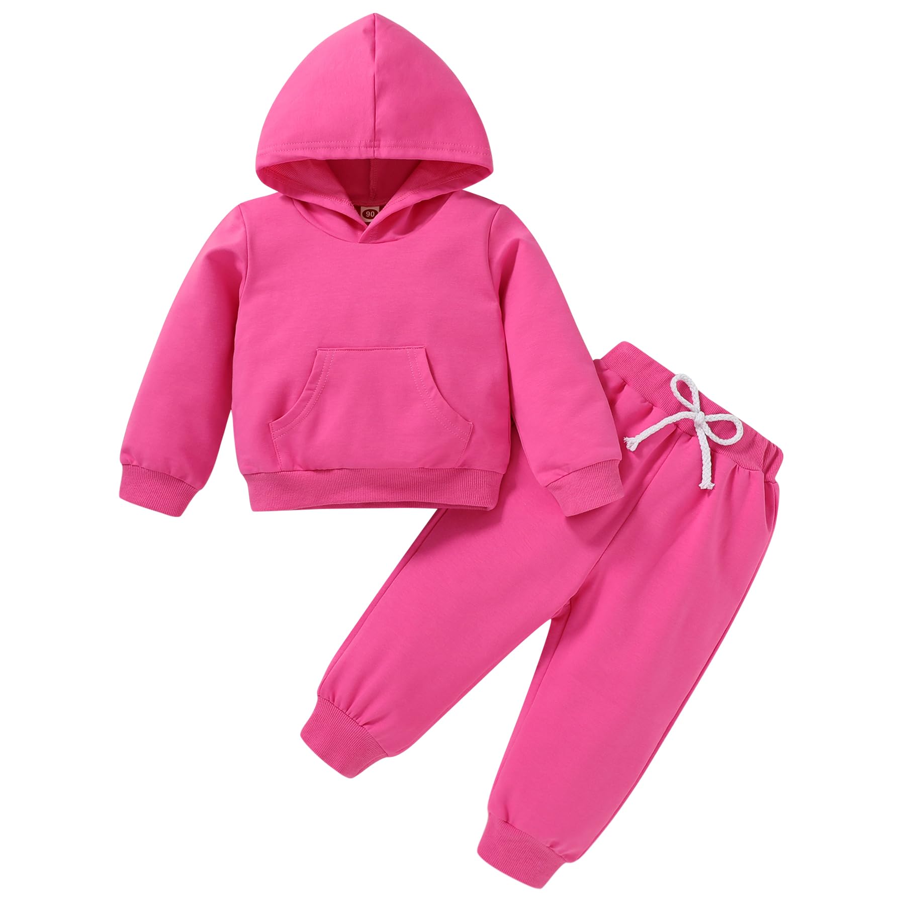 Happy Town Toddler Fall Outfits For Girl Boy Long Sleeve Hoodie Top And Long Sweatpants Set Toddler Sweatsuit (Solid Color-Rose