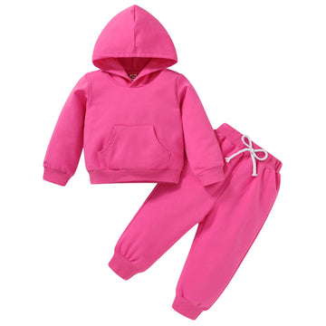 Happy Town Toddler Fall Outfits For Girl Boy Long Sleeve Hoodie Top And Long Sweatpants Set Toddler Sweatsuit (Solid Color-Rose