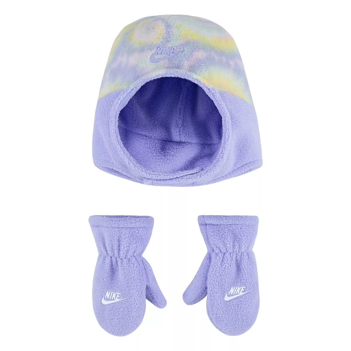 Nike Baby Girl Tie Dye Trapper Hat & Mittens 2 Piece Set (Purple(1A2956-Pot)/Yellow, 2-4T)