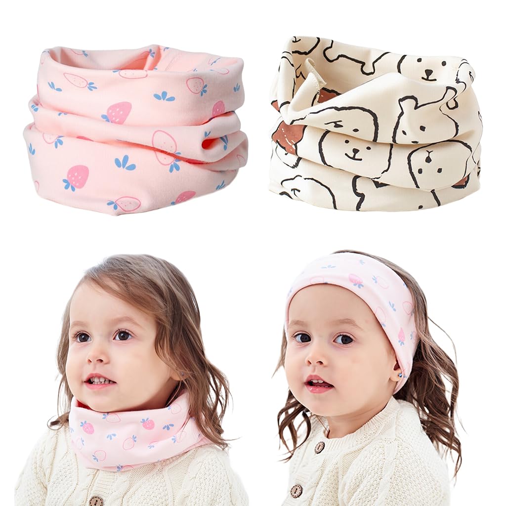 Snowie Soft 2Pcs Winter Scarf For Baby Headband For Outdoor Sport,37X21Cm Cotton MultiFunctional Baby Essentials Kids Neck Warm