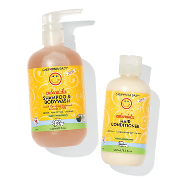 California Baby Calendula Shampoo & Bodywash + Hair Conditioner | 100% Plant-Based Ingredients | Allergy-Friendly | 19Oz Lavende