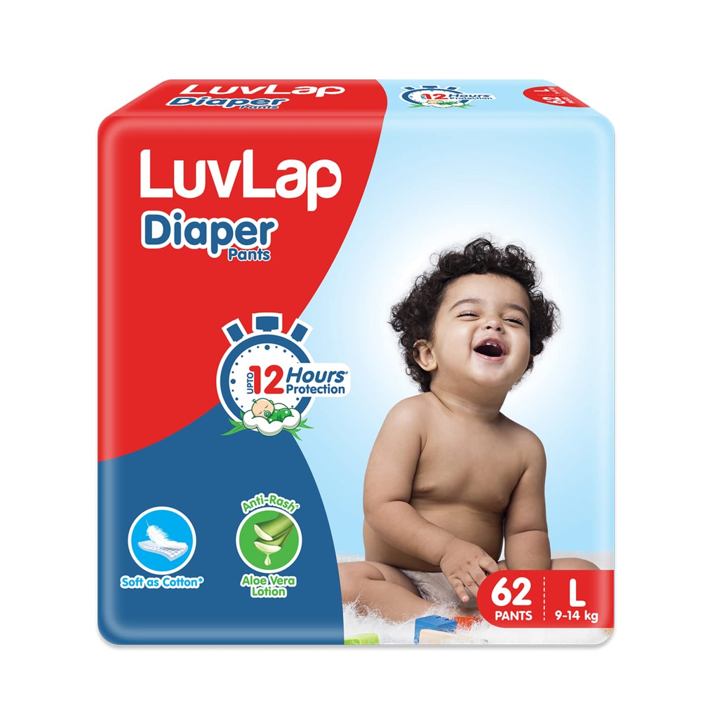 Luvlap Pant Style Baby Diapers, Large (L), 62 Count, For Babies Of Upto 914Kg With Aloe Vera Lotion For Rash Protection, With U