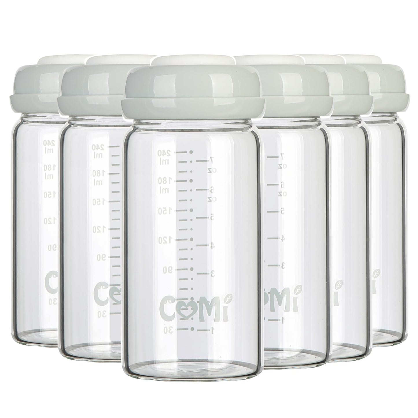 Comi Wide Neck Glass Breastmilk Collection N Storage Bottle, 8Oz With Screw Ring Sealing Disk; Re-Markable Sealing Disc. Bpa Fre
