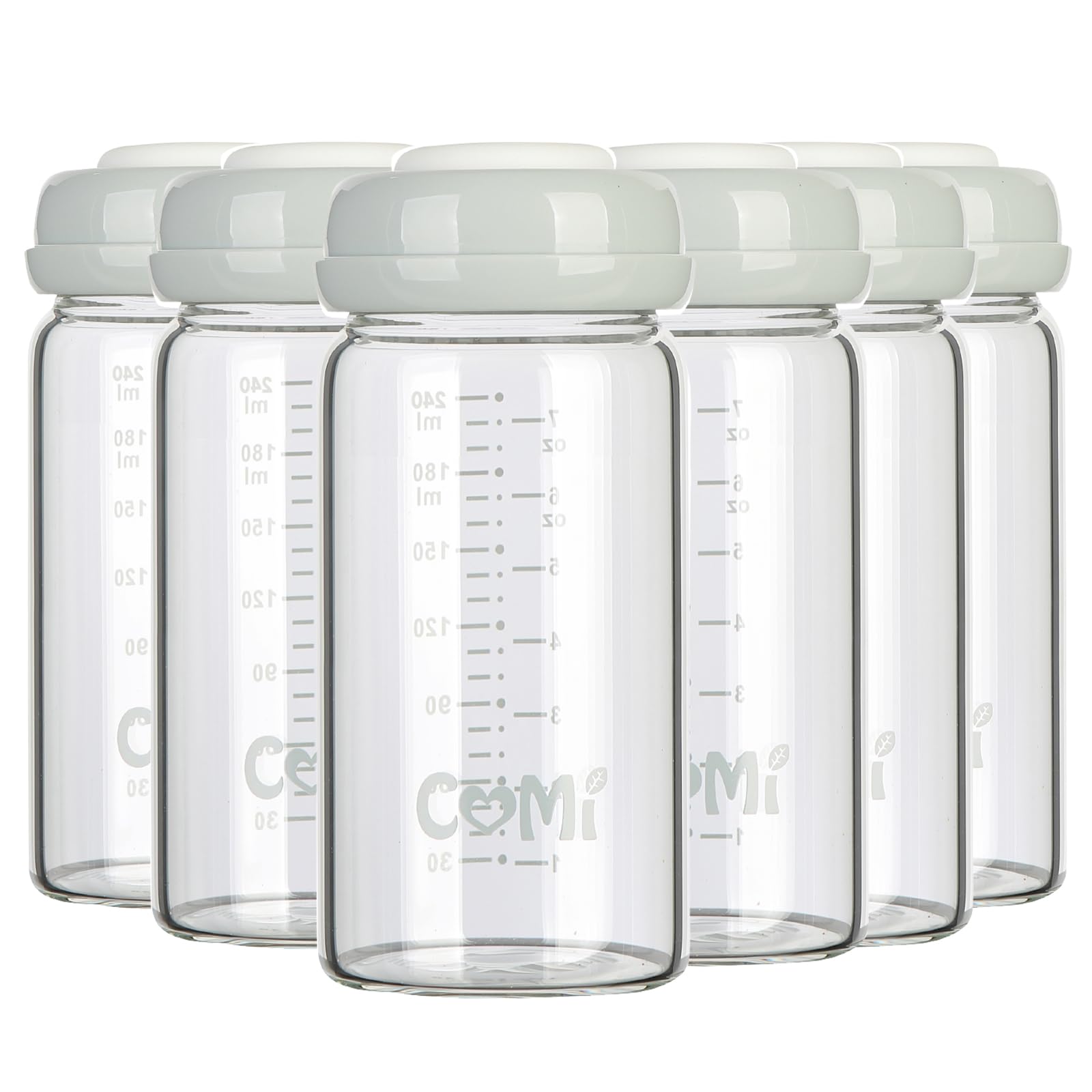 Comi Wide Neck Glass Breastmilk Collection N Storage Bottle, 8Oz With Screw Ring Sealing Disk; Re-Markable Sealing Disc. Bpa Fre