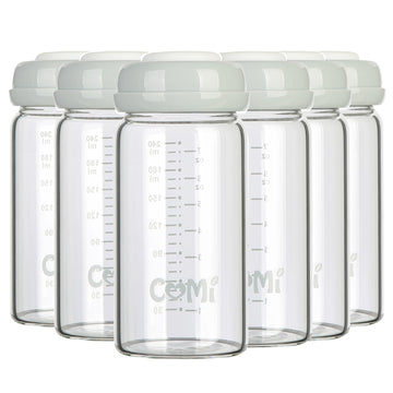 Comi Wide Neck Glass Breastmilk Collection N Storage Bottle, 8Oz With Screw Ring Sealing Disk; Re-Markable Sealing Disc. Bpa Fre