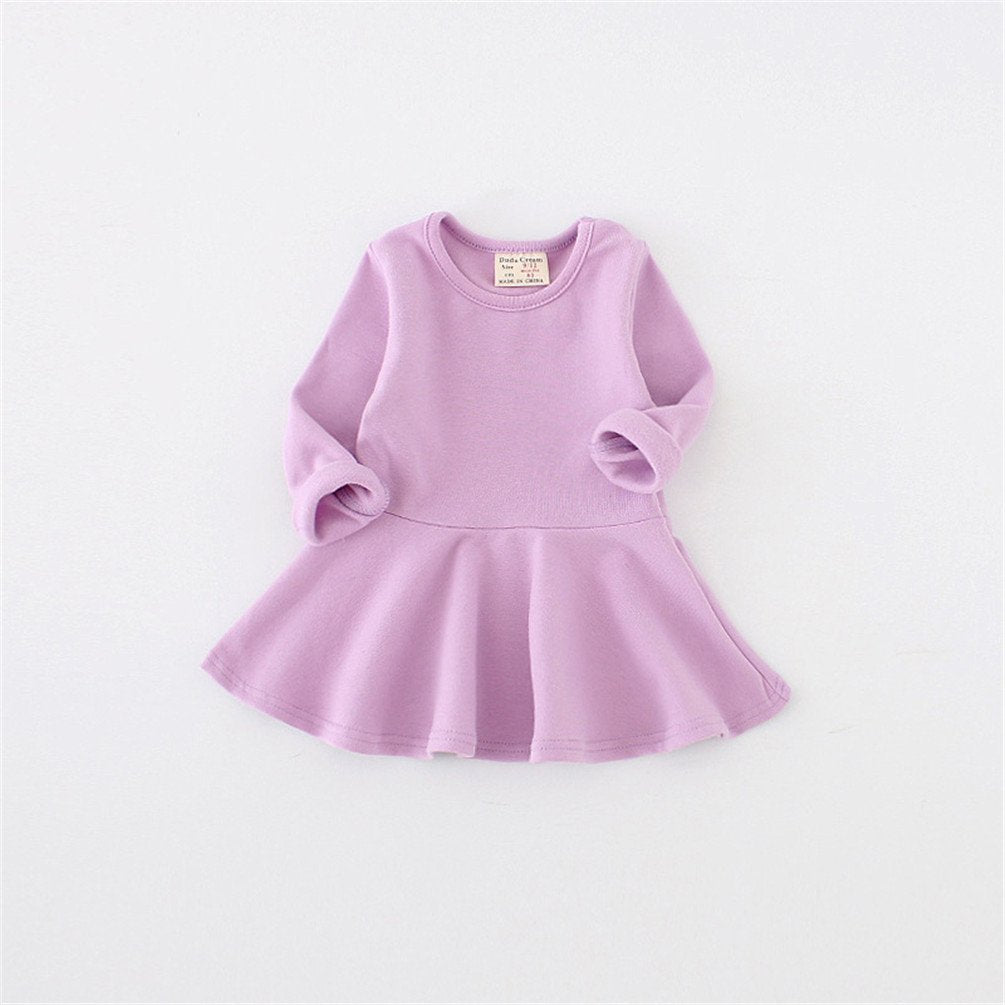 Csbks Toddler Baby Girls Long Sleeve Cotton Dress Solid Ruffle Tops 12 Months Purple