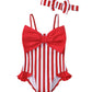 Toddler Baby 3T Swimsuit Girl 4T Bathing Suit Girls One Piece Swimwear Red Ruffle Stripe Summer Beach Swim Suit