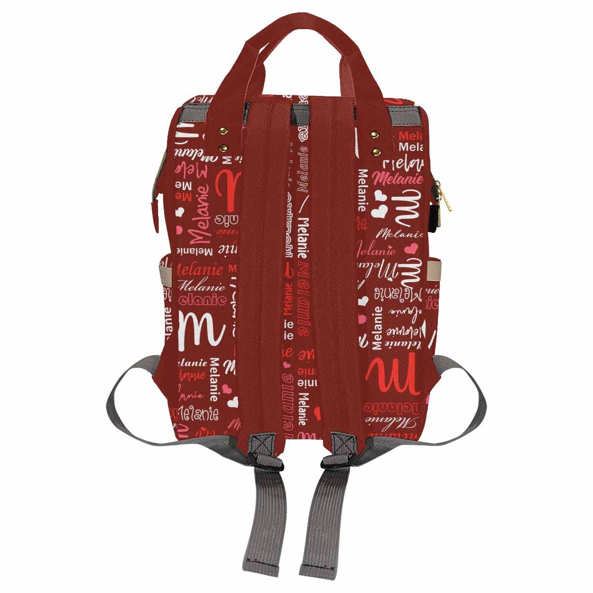 Artsadd Custom Monogram Baby Backpack Gifts For Mom, Personalized Red Hearts Diaper Backpack With Stroller Straps Large Capacity