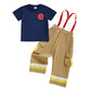 Thorn Tree Kids Firefighter Outfit Short Sleeve T-Shirt Suspender Pants Overalls Halloween Birthday Outfits (Blue, 18-24 Months)