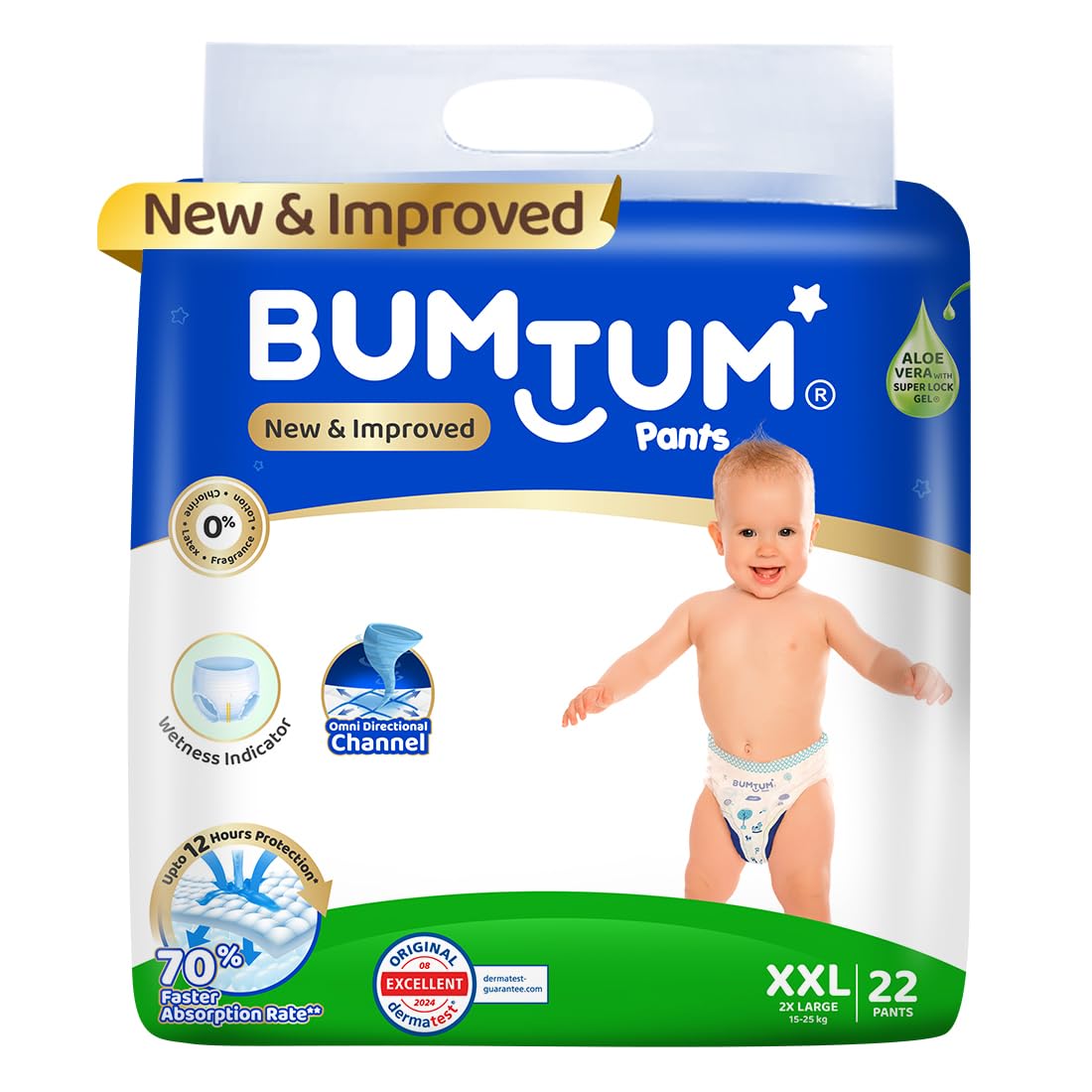 Bumtum Baby Diaper Pants, XxLarge Size, Double Layer Leakage Protection Infused With Aloe Vera, Cottony Soft High Absorb Techno