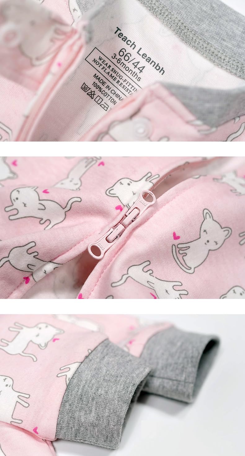 Teach Leanbh Baby 2-Pack Footless Pajamas Cotton Long Sleeve Printing 2 Way Zipper Romper Jumpsuit Sleep And Play 3-24 Months (1
