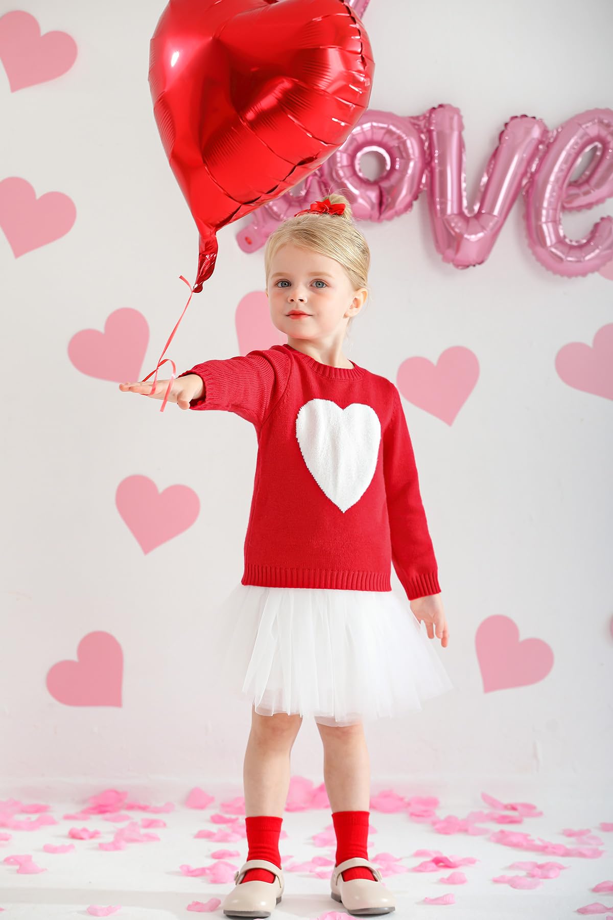 Valentine'S Day Unisex Toddler Warm Pullover Knitted Heart Sweater Cute Crew Neck Outfit Red 18 Months