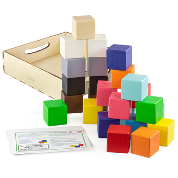 Ulanik Large Colored Cubes Toddler Montessori Toys for 3 Year Old + Kids Wooden Building Blocks Game for Learning Color Sorting 