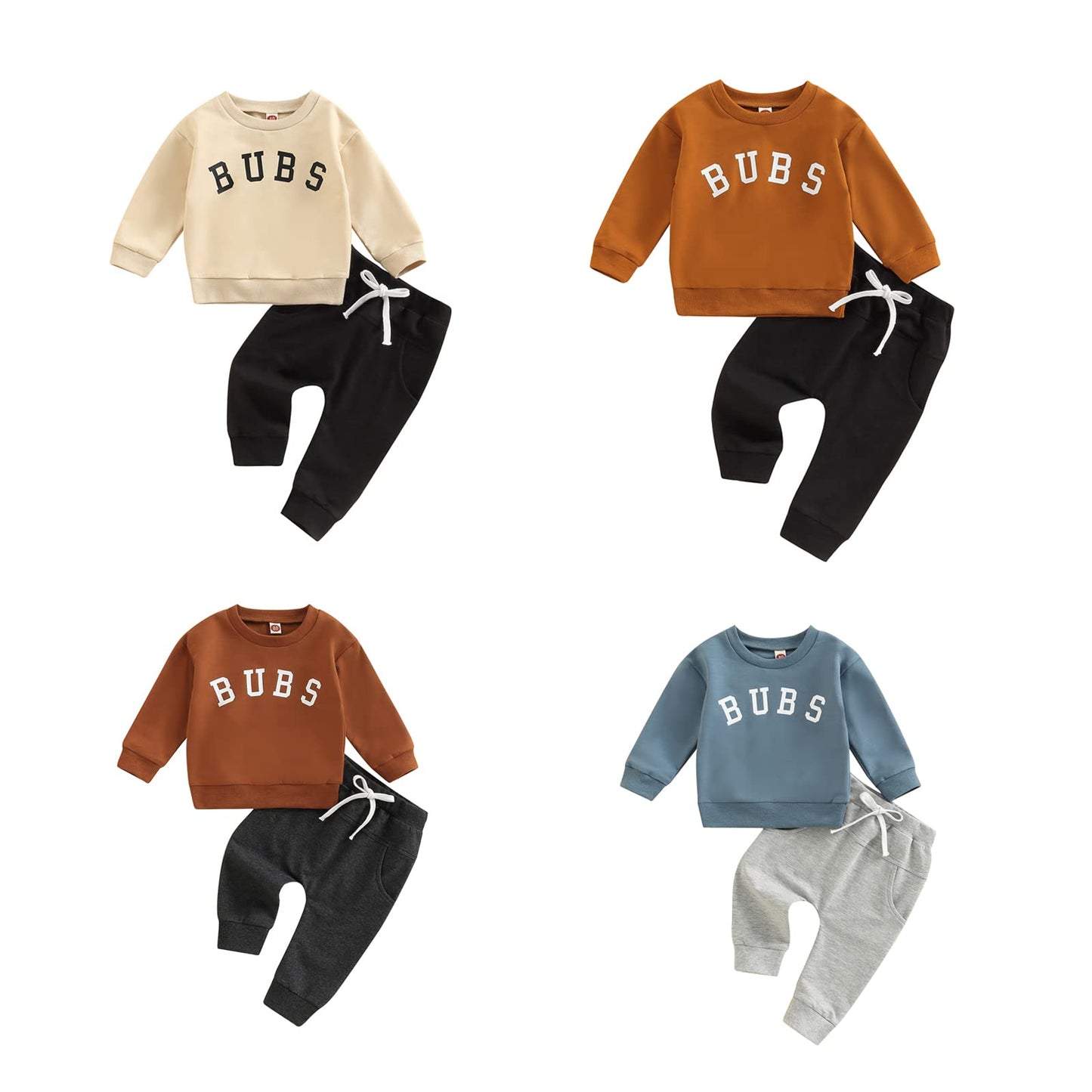 Beqeuewll Baby Boy Clothes Outfits 2Pcs Letter Print Crewneck Sweatshirt Pants Sweatsuit Little Boy Clothing(Bubs Apricot, 12-18