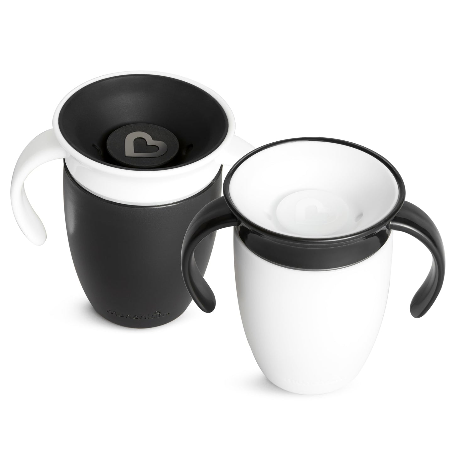 Munchkin Sippy Cup For 6 Month Old And Up, Spill Proof Miracle 360 Toddler Cups With Transition Handles, 7 Ounce, 2 Pack, Black/