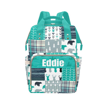 Noverbibi Custom Woodland Deer Bear Baby Diaper Bag with Name - Personalized Nursing Travel Tote Backpack for Mom or Dad, Custom