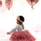 2Bunnies Girl Peony Lace Back A-Line Tiered Tutu Tulle Flower Girl Dress (Dusty Rose Sleeve Maxi, 3T)