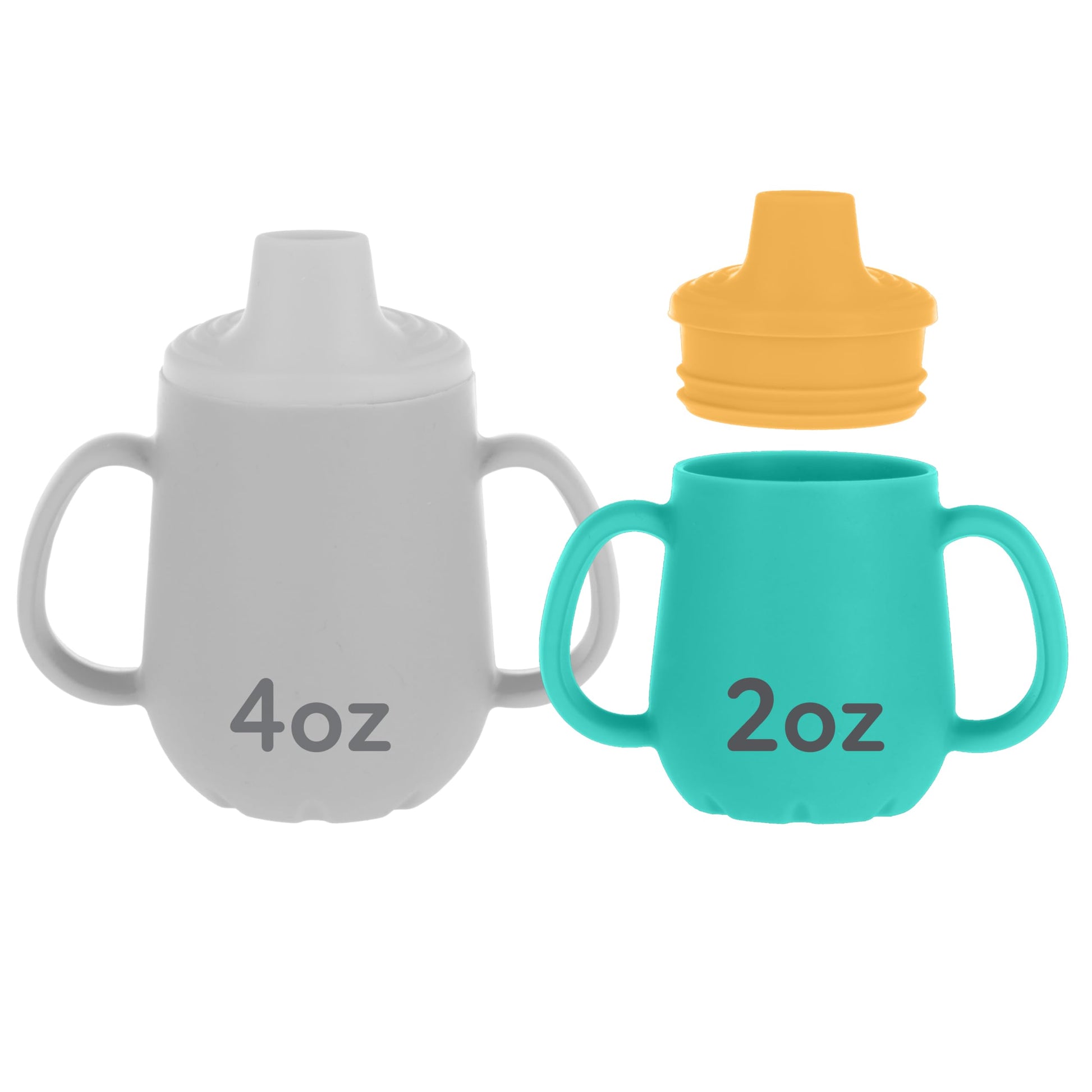 Nuby First Training Cup - Silicone Cup with Free-Flow Spout and Easy-Grip Design - 2 oz - 6+ Months - Yellow and Aqua