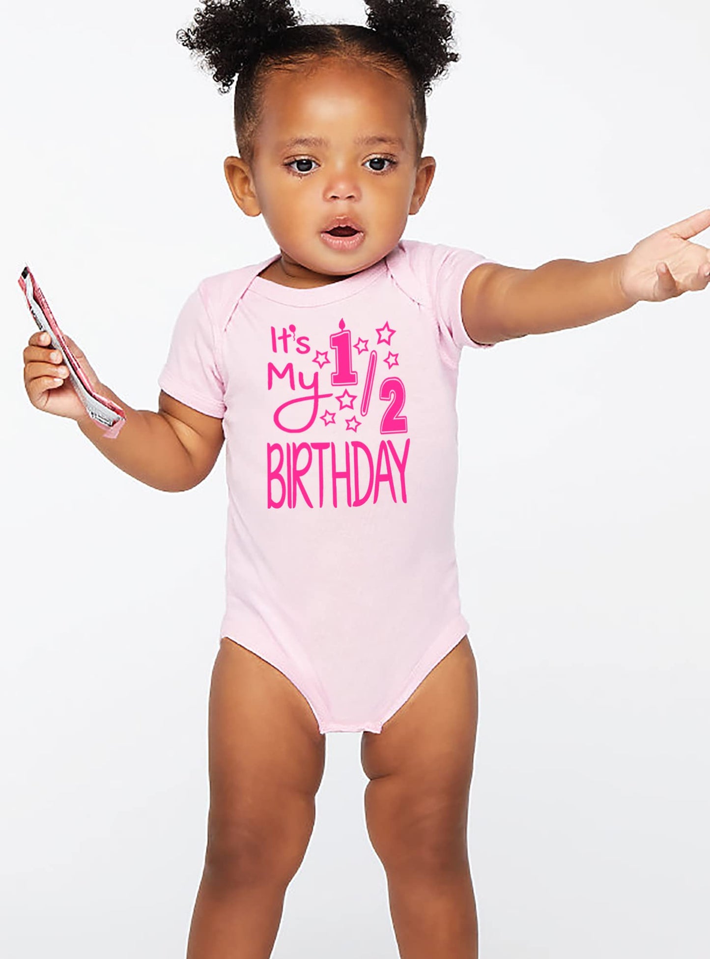 Reaxion Aiden'S Corner - It'S My Half Birthday 1/2 Baby Girl Bodysuit (6 Months, White_Pink)