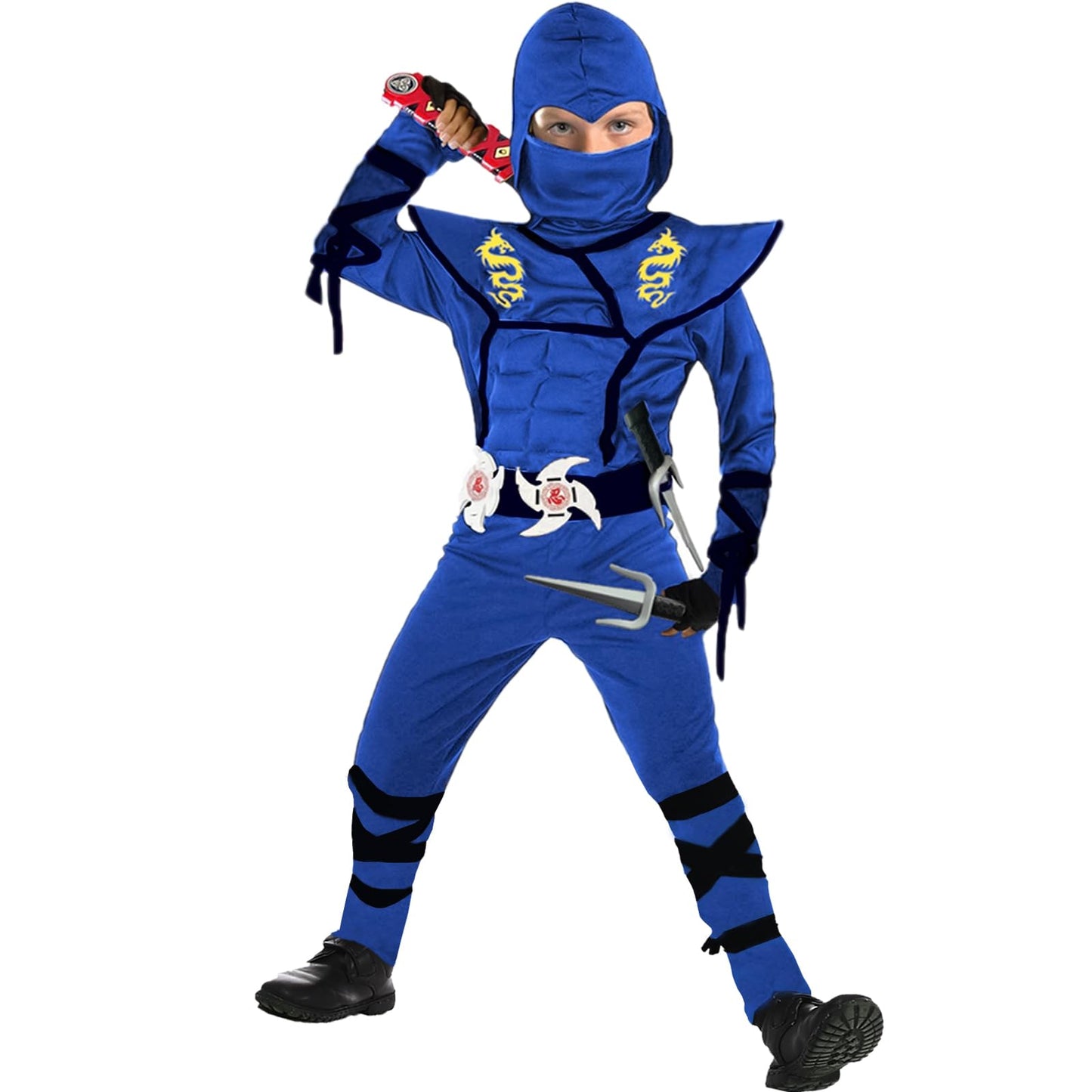 Satkull Kids Blue Ninja Costume, Ninja Deluxe Costume Set With Ninja Foam Accessories For Boy&Girl Party Dress Up Ninja Role Pla