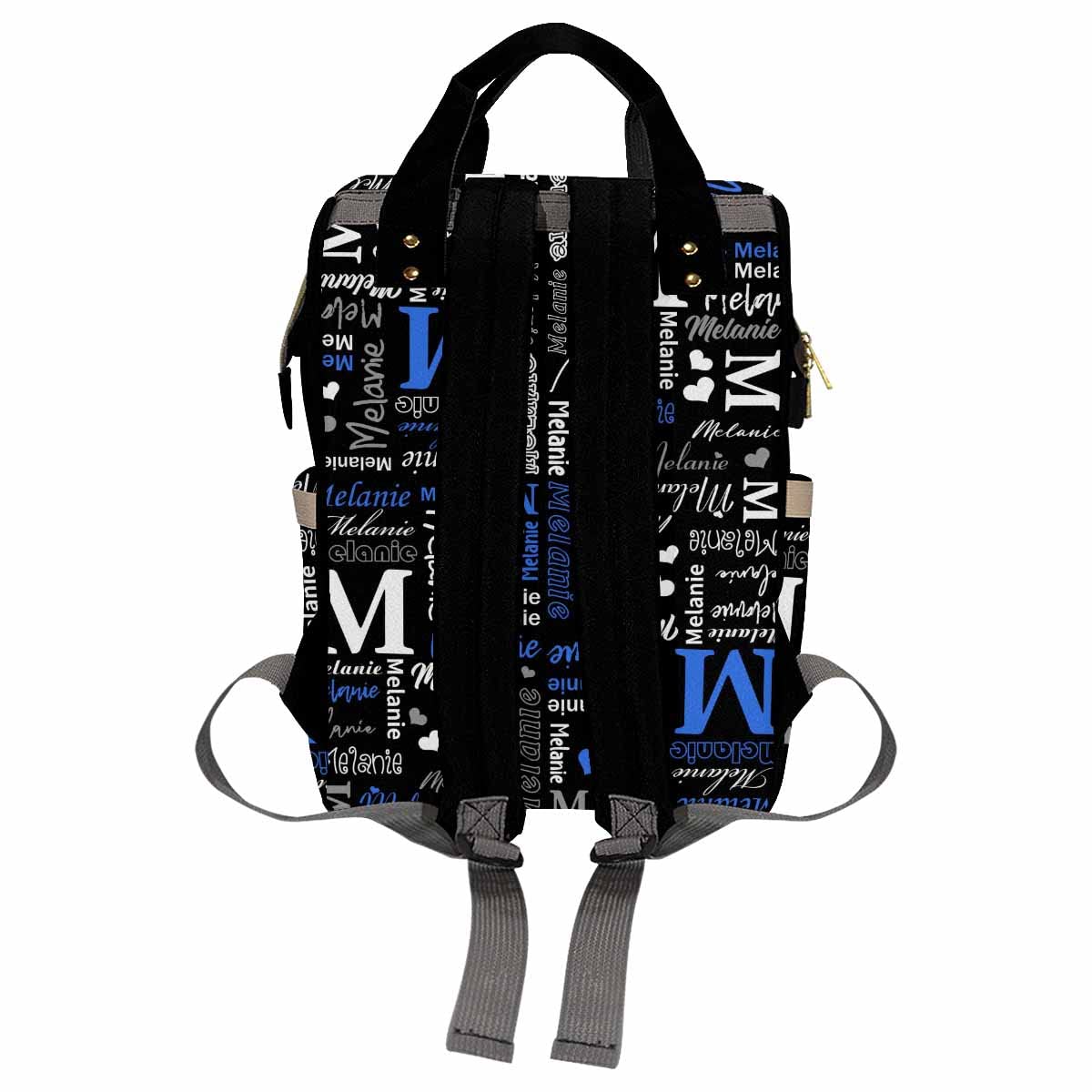 Artsadd Personalized Nappy Bag Large Capacity Baby Diaper Bags, Blue And Black Daypack Custom Monogrammed Diaper Backpack For Da