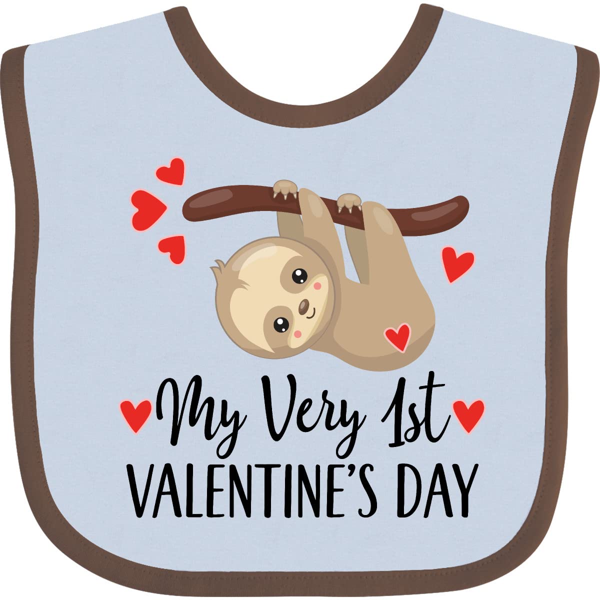 Inktastic My First Valentines Day Baby Sloth Baby Bib Blue And Chocolate 39C36