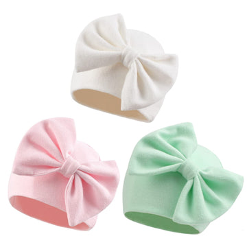Newborn Baby Girl Hat Cotton Baby Bow Beanie Spring Infant Hats For Girls 0-6Months (Whitepinkfruit Green, Preemie)