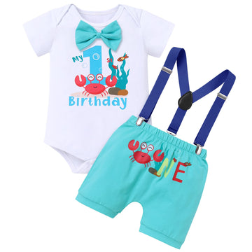 Odasdo Baby Boy Ocean Theme My First 1St Birthday Smash Cake Outfit Under The Sea Party Supplies Bow Tie Romper Shorts Suspender