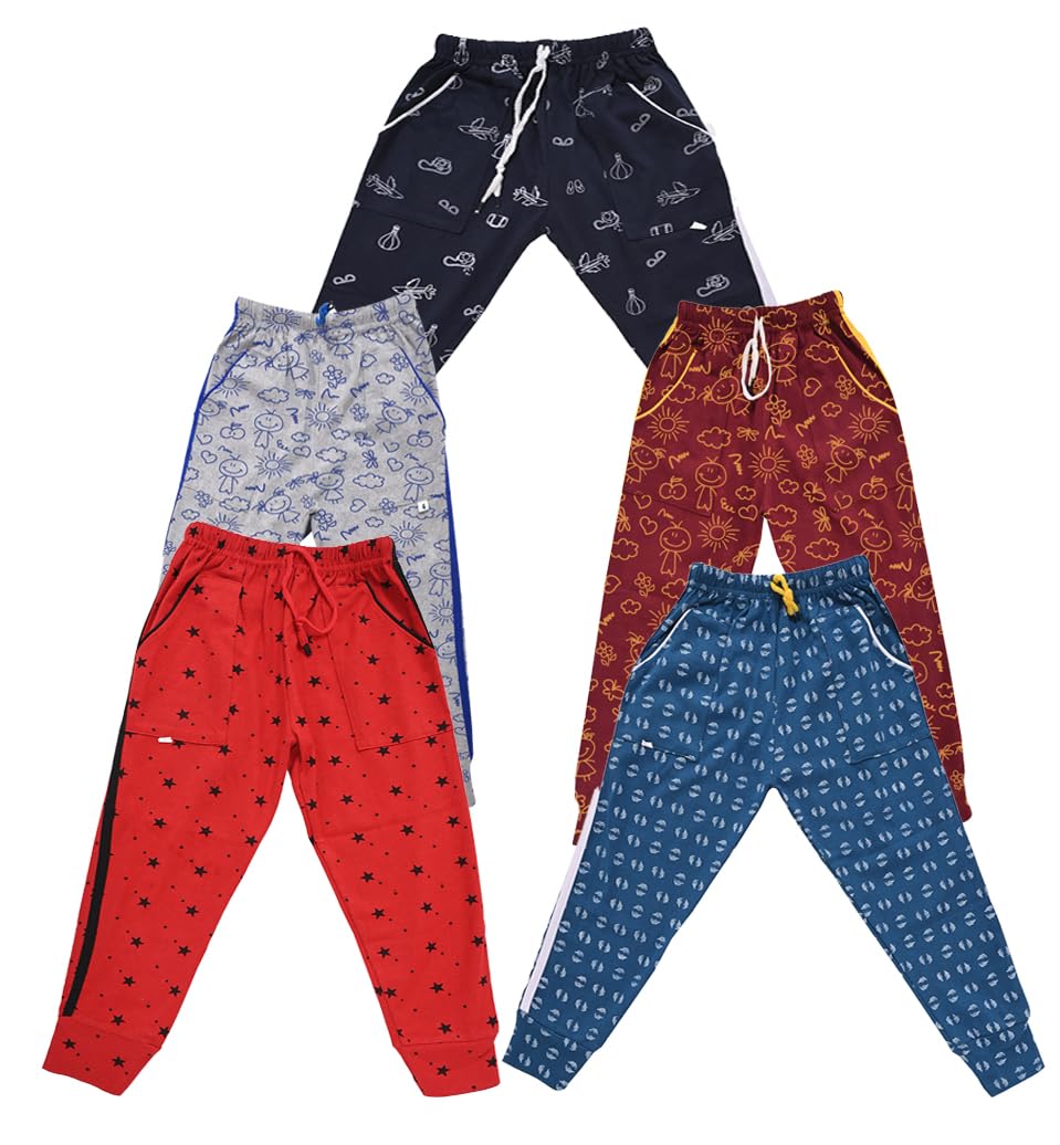 Kids Boys & Girls Cotton Track Pants/Pajama with All Over Print (Pack of 5) (2 Years  3 Years) Multicolour