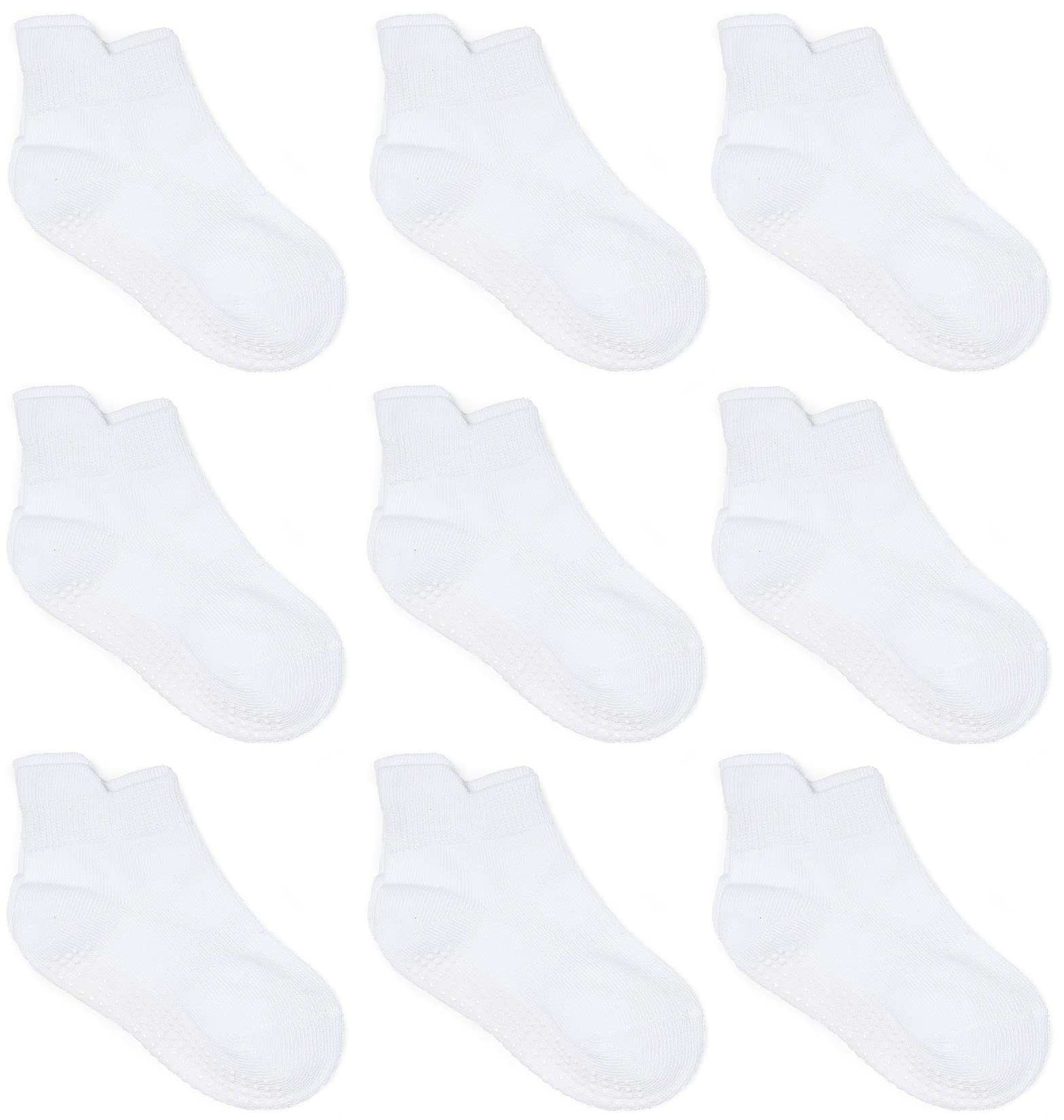 Zaples Baby Non Slip Grip Ankle Socks With Non Skid Soles For Infants Toddlers Kids Boys Girls, White, 12-36 Months