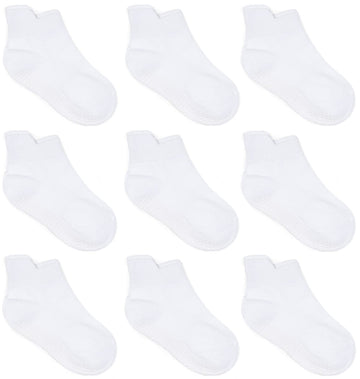 Zaples Baby Non Slip Grip Ankle Socks With Non Skid Soles For Infants Toddlers Kids Boys Girls, White, 12-36 Months
