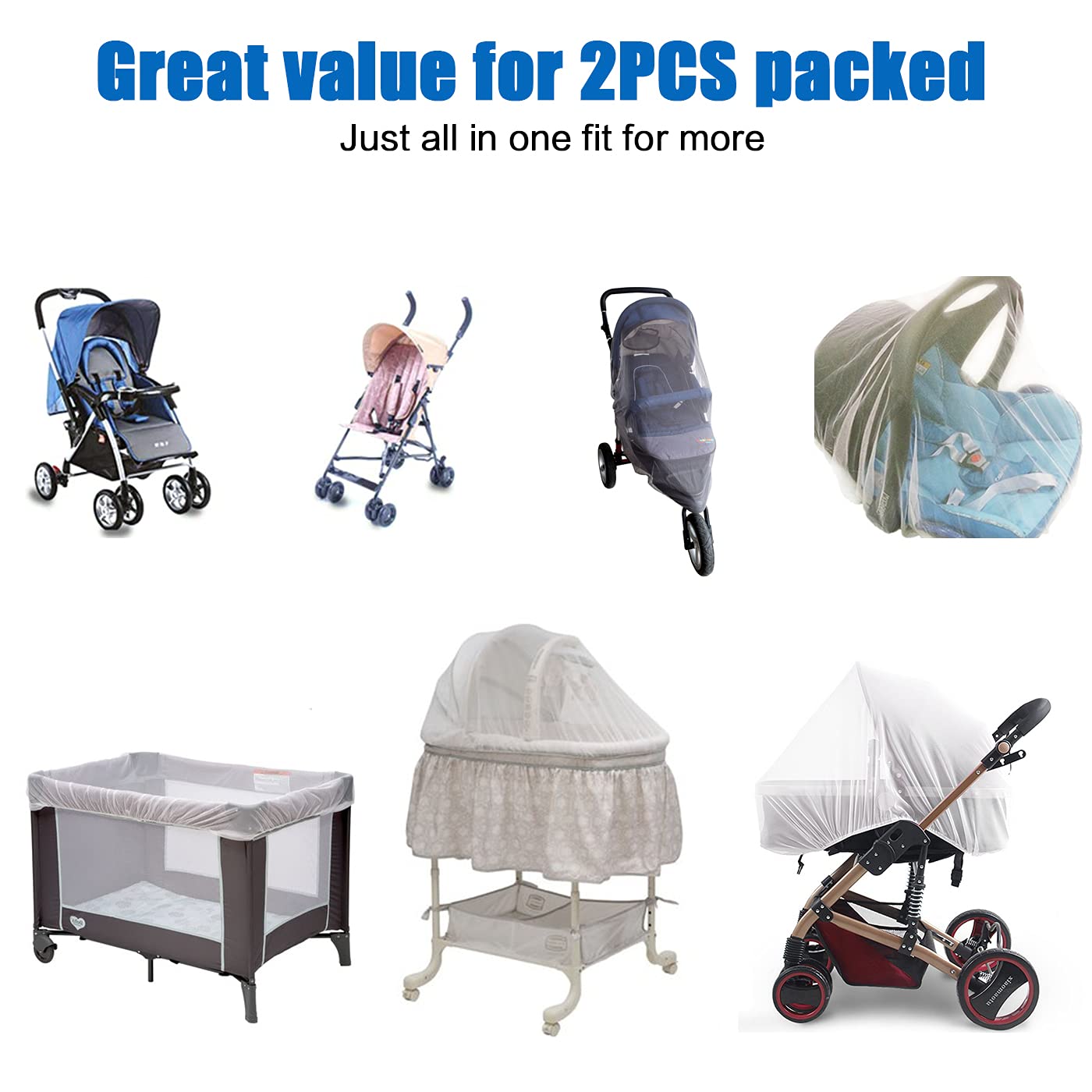 Mosquito Net For Stroller - Grey Sun Shade Protection Infant Stroller Mosquito Net And Car Seat - 2Pack Portable Bug Net (Grey)