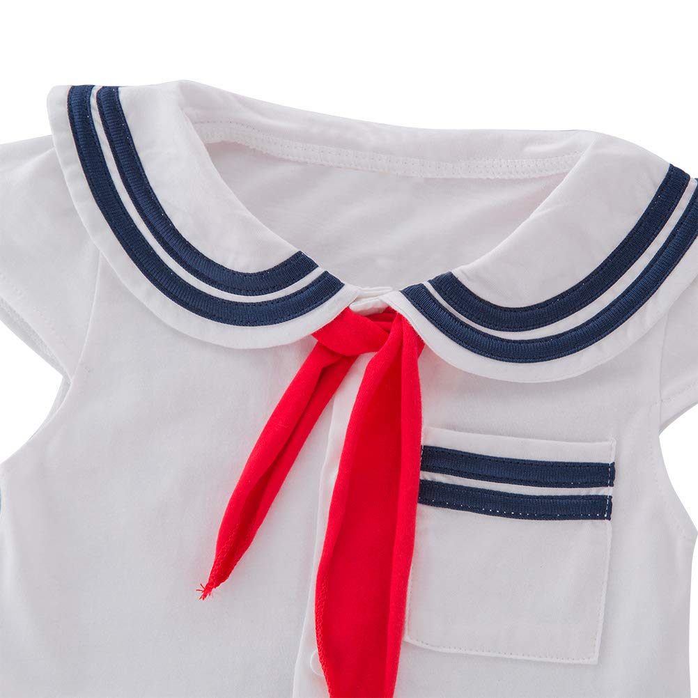 Lxkikmm Baby Girl Nautical Dress Sailor Suit Jumpsuit Romper With Hat, White 3-6 Months