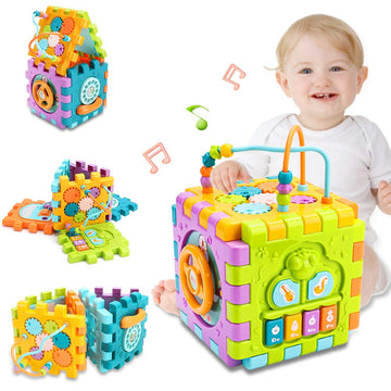 nicknack Activity Cube Baby Toys, 6 in 1 Multi-Purpose Learning Cube with Music,Activity Center Shape Sorter Toy Gift for 18M+ Y
