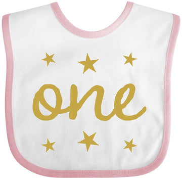 Inktastic 1St Birthday Outfit 1 Gold Baby Bib White And Pink 25795